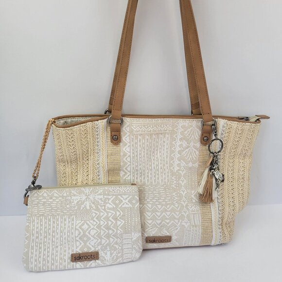 Sakroots Meadow Straw Bohemian Tote Cream - Picture 3 of 16
